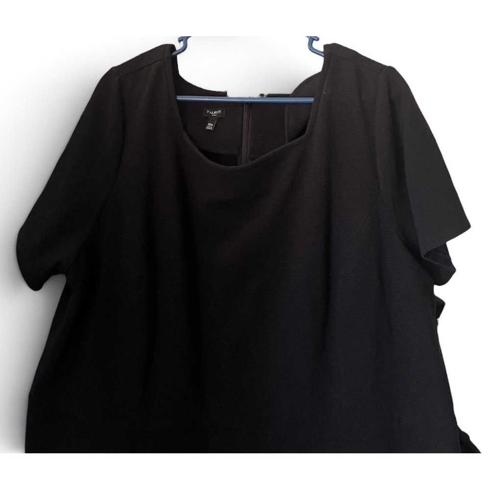 Talbots Woman 22W Black Sheath Dress Plus Size Pleated Career Work Midi Dress - Picture 3 of 7